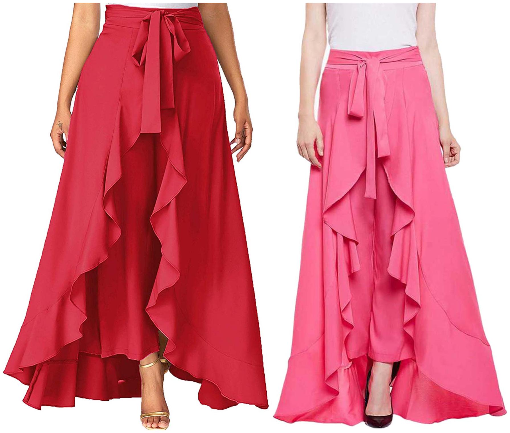 

JJ Fashion Red Pink Solid Flared Palazzo