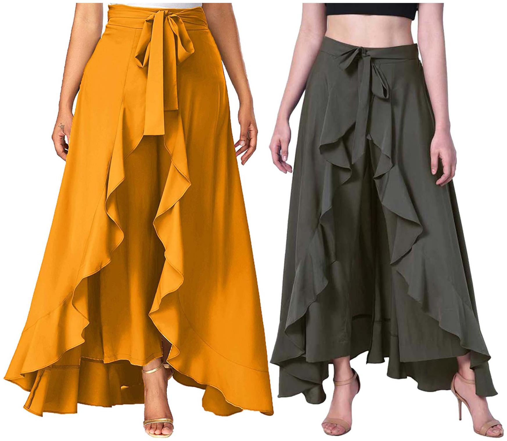 

JJ Fashion Yellow Green Solid Flared Palazzo
