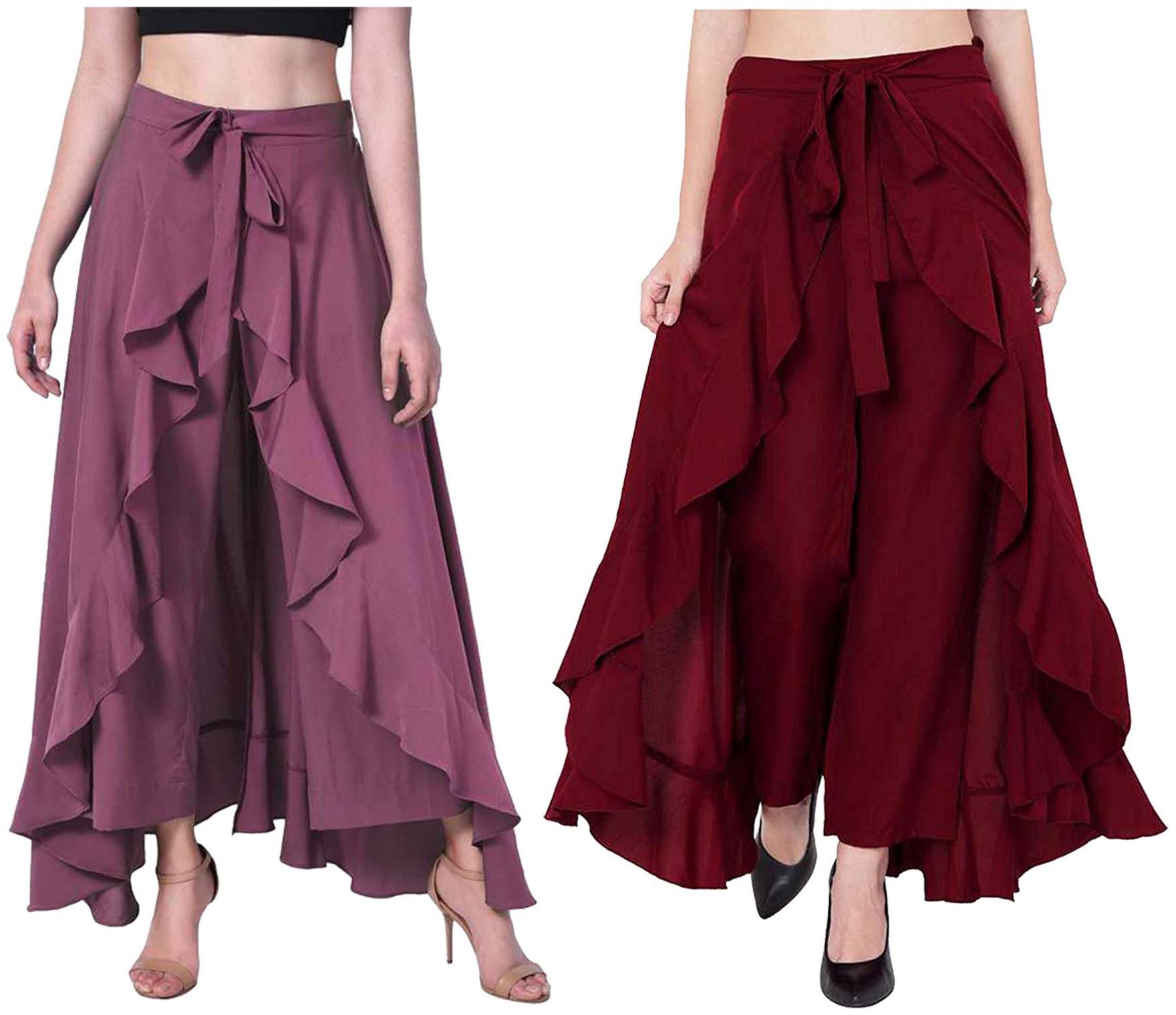

JJ Fashion Purple Maroon Solid Flared Palazzo