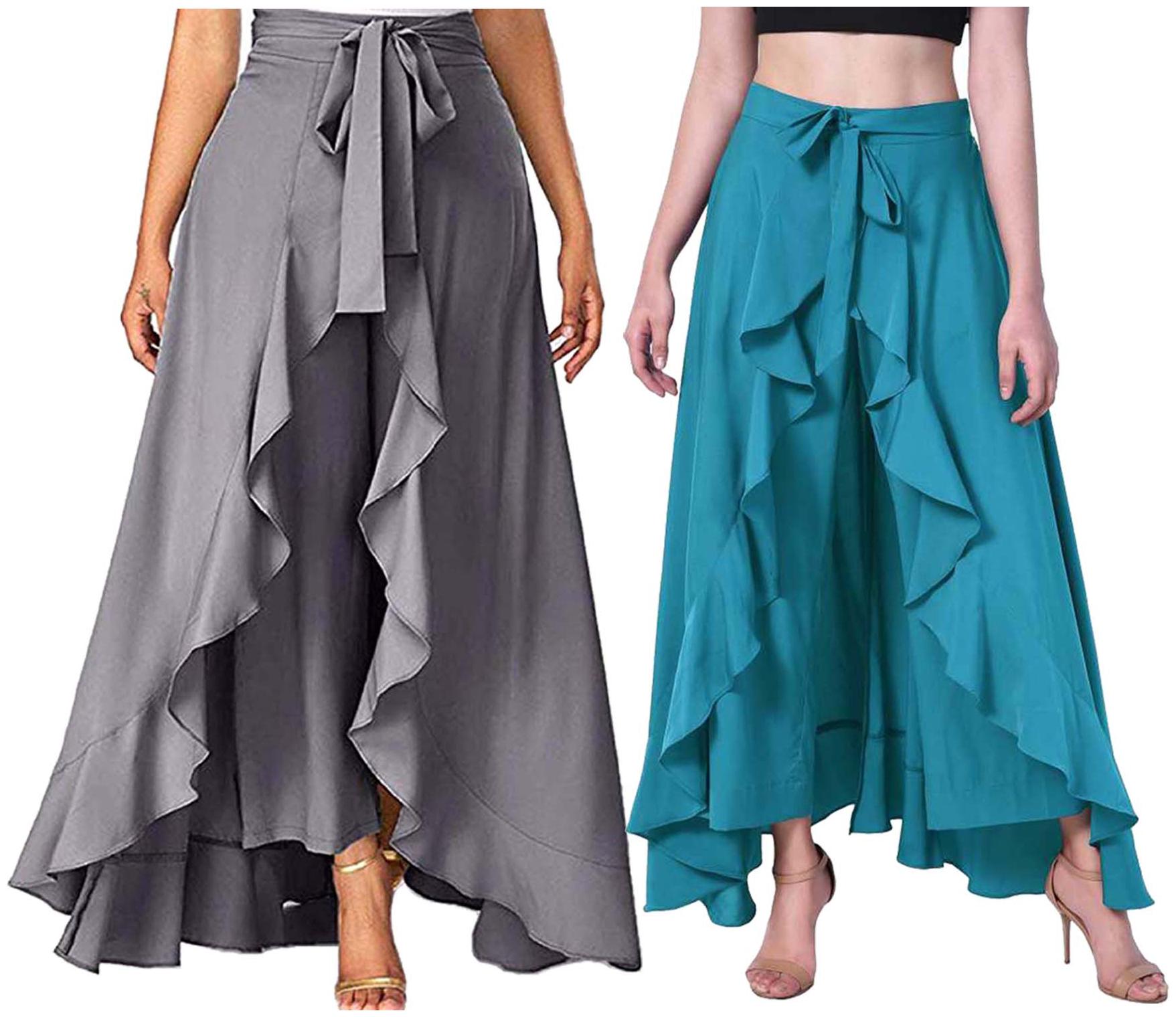 

JJ Fashion Grey Turquoise Solid Flared Palazzo