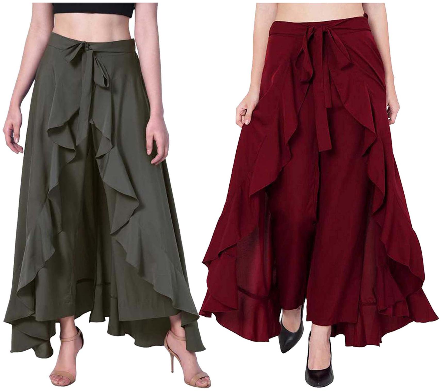 

JJ Fashion Green Maroon Solid Flared Palazzo