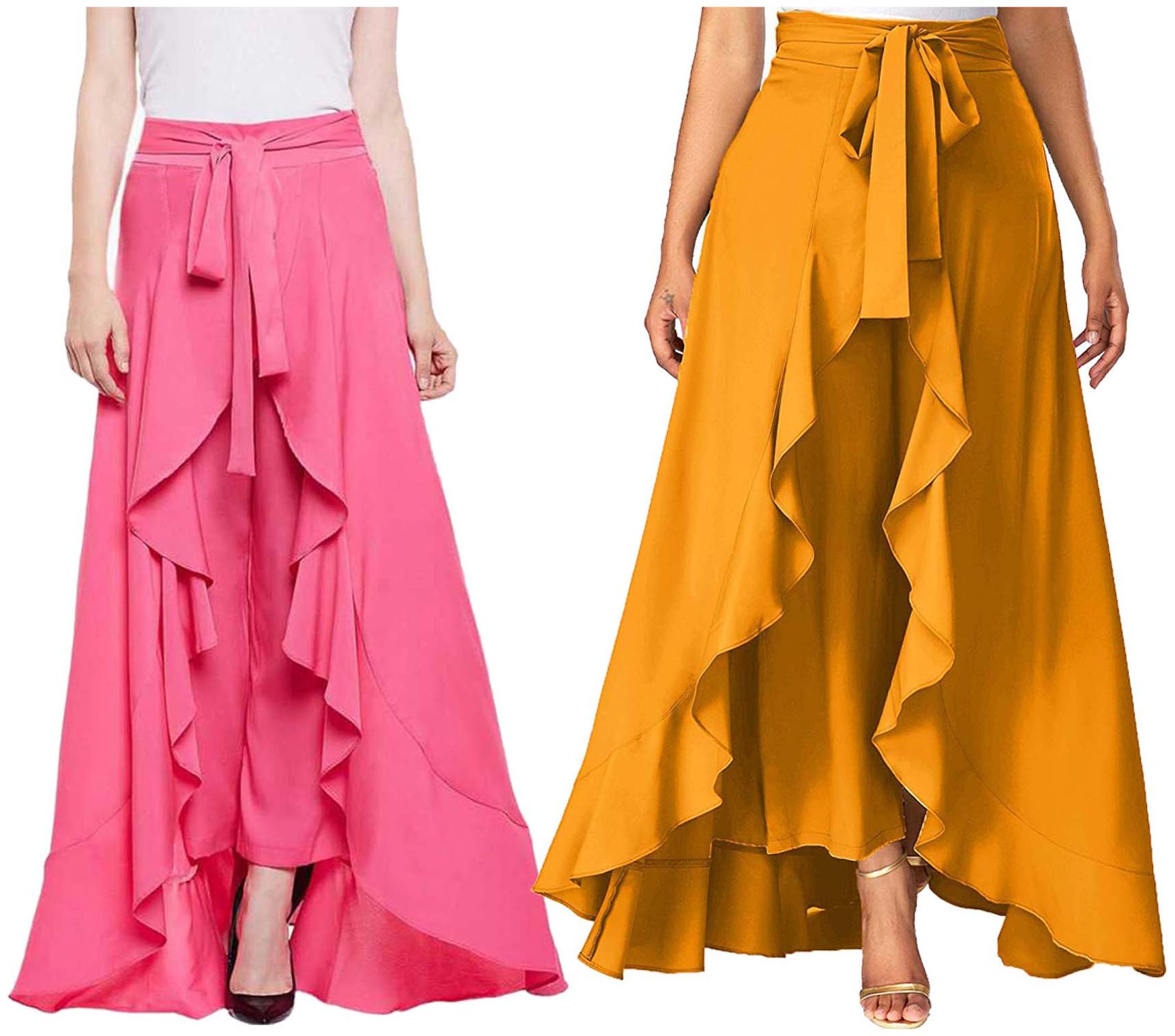 

JJ Fashion Pink Yellow Solid Flared Palazzo