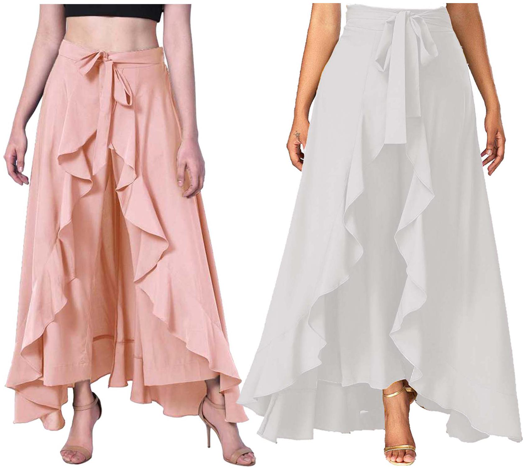 

JJ Fashion Peach White Solid Flared Palazzo