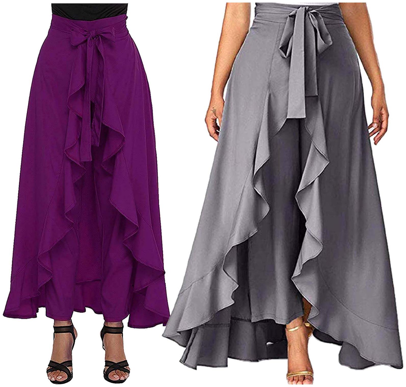 

JJ Fashion Purple Grey Solid Flared Palazzo