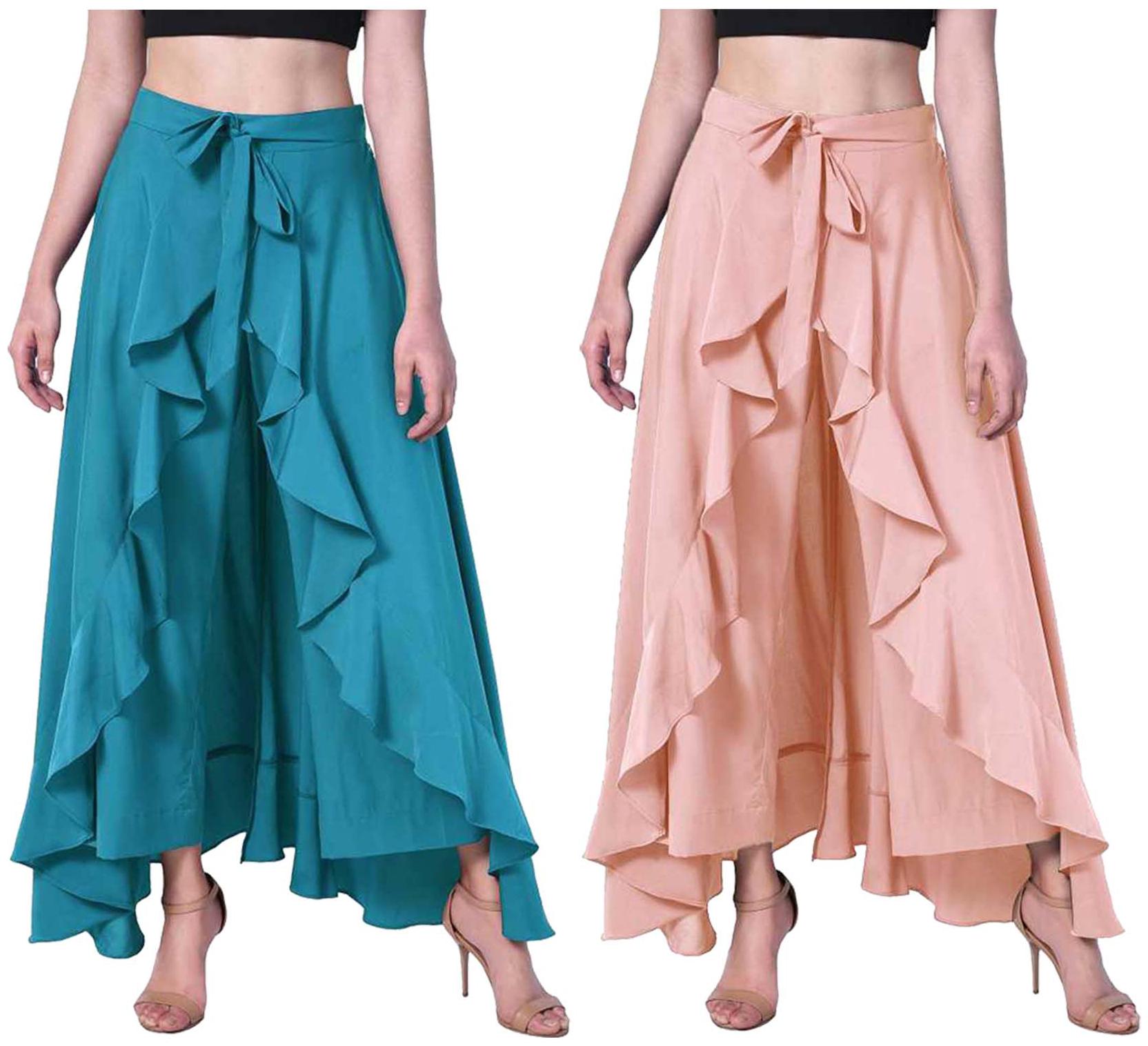 

JJ Fashion Turquoise Peach Solid Flared Palazzo