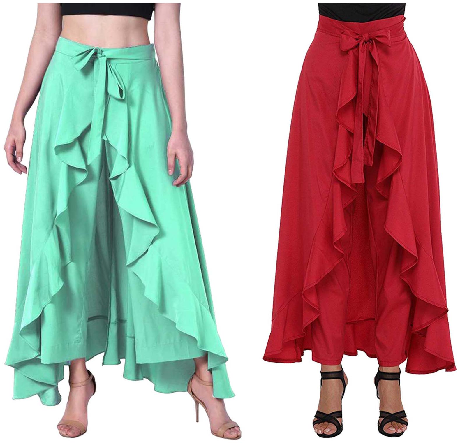 

JJ Fashion Green Red Solid Flared Palazzo