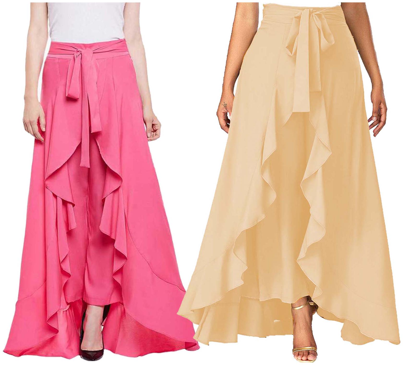

JJ Fashion Pink Beige Solid Flared Palazzo