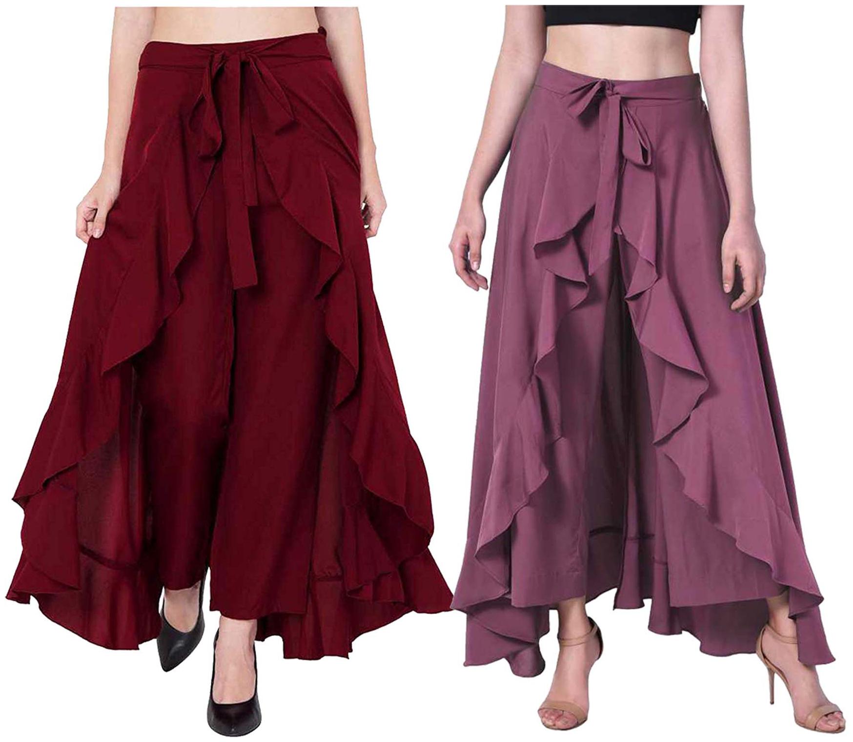

JJ Fashion Maroon Purple Solid Flared Palazzo