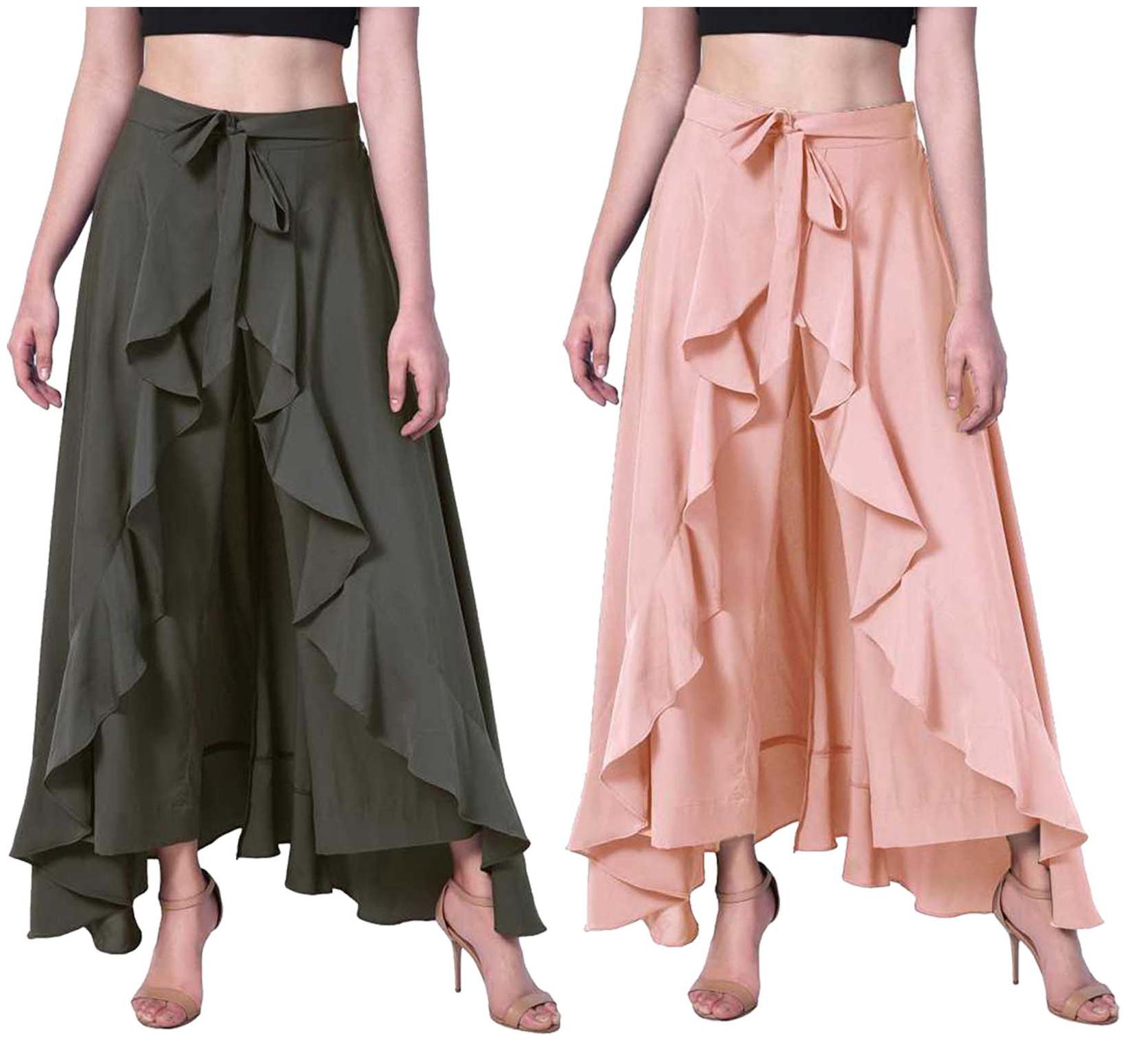 

JJ Fashion Green Peach Solid Flared Palazzo
