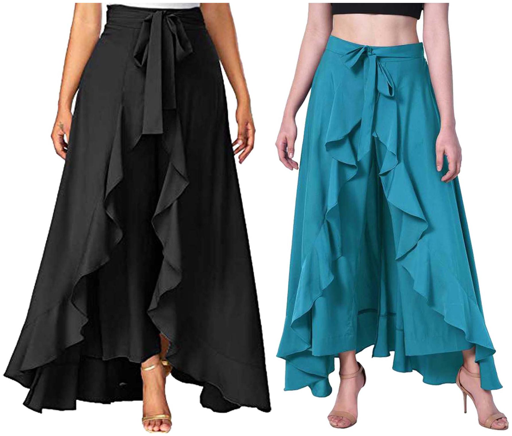 

JJ Fashion Black Turquoise Solid Flared Palazzo