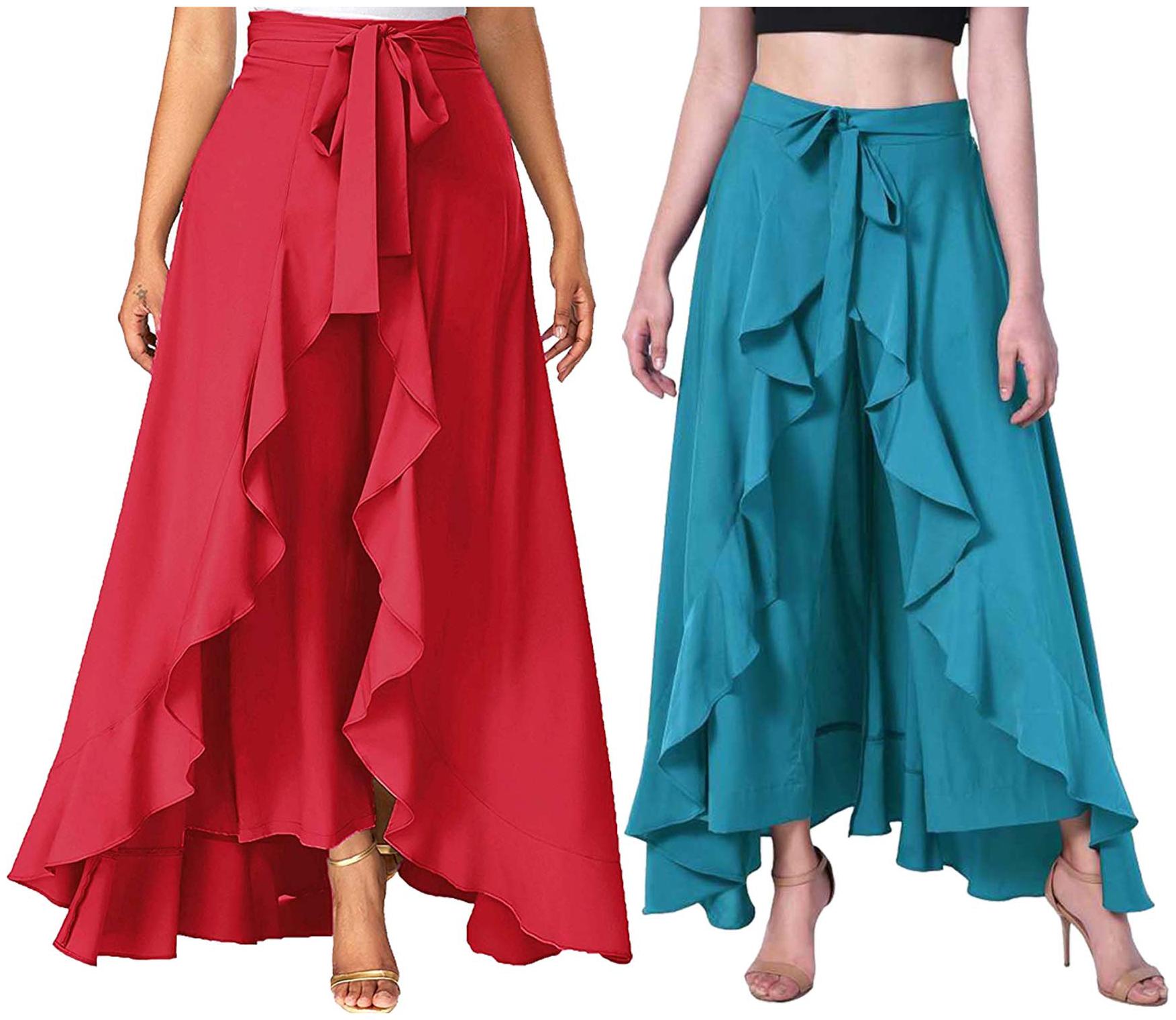 

JJ Fashion Red Turquoise Solid Flared Palazzo