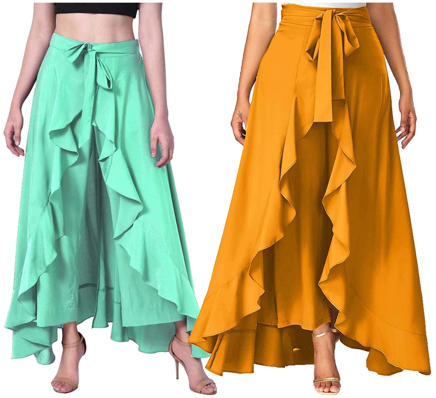 

JJ Fashion Green Yellow Solid Flared Palazzo