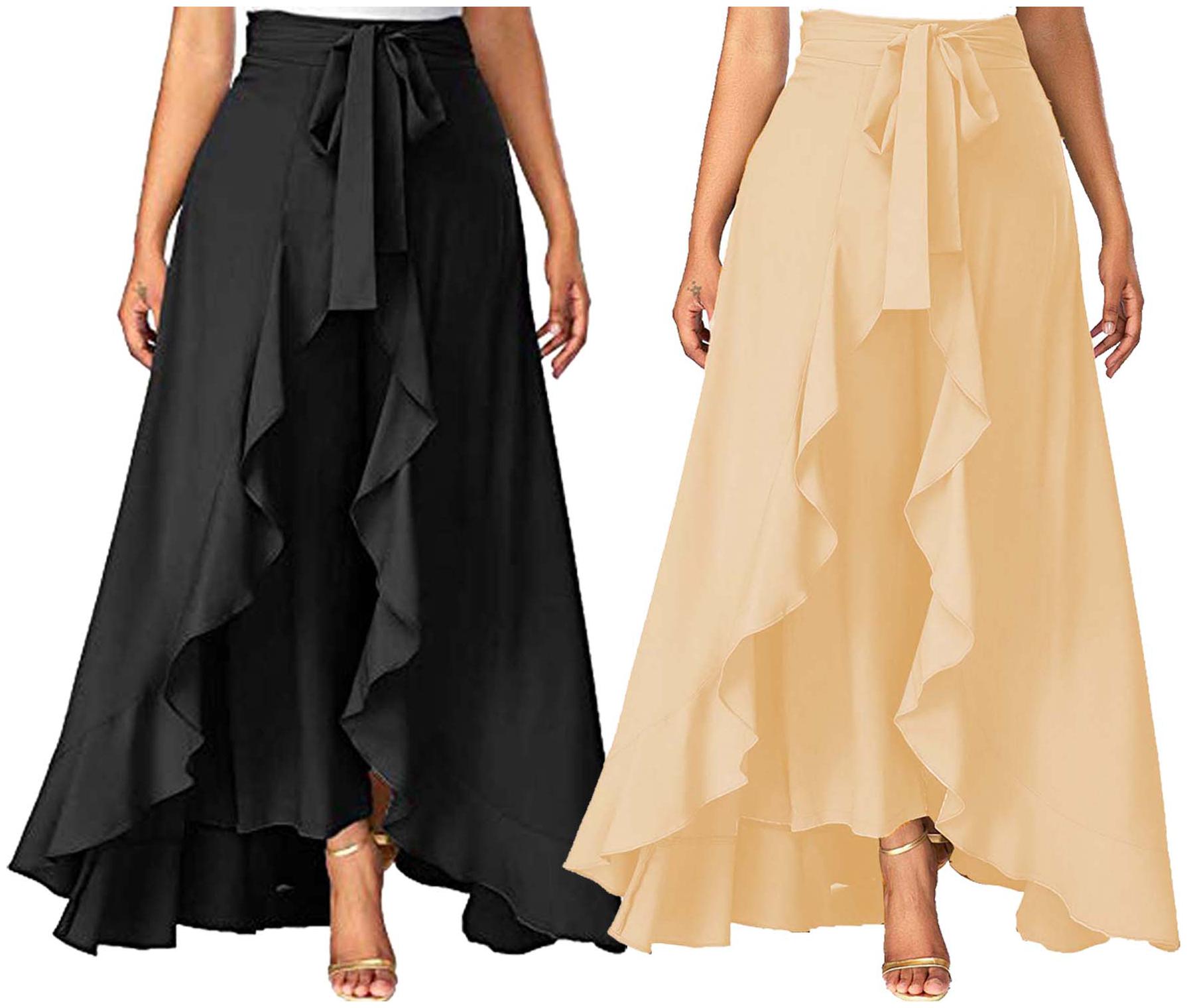 

JJ Fashion Black Beige Solid Flared Palazzo
