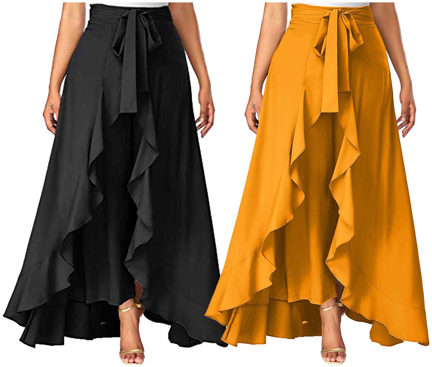 

JJ Fashion Black Yellow Solid Flared Palazzo