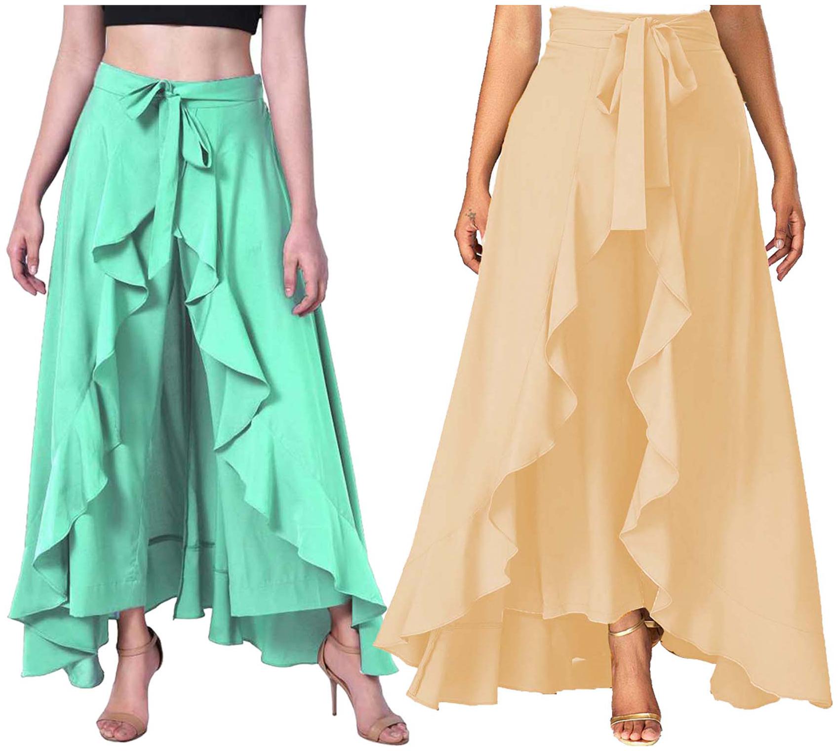 

JJ Fashion Green Beige Solid Flared Palazzo