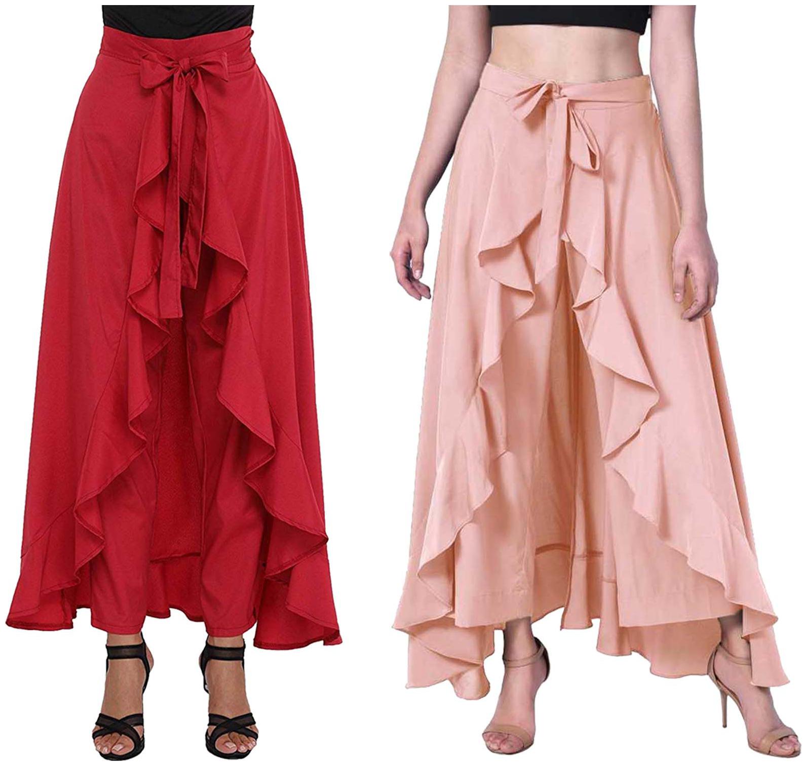 

JJ Fashion Red Peach Solid Flared Palazzo