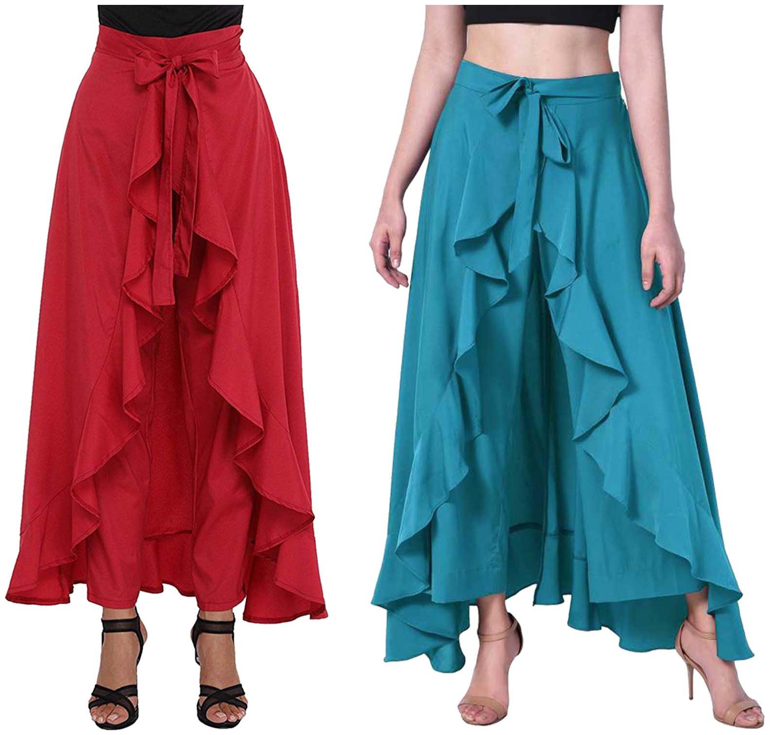 

JJ Fashion Red Turquoise Solid Flared Palazzo