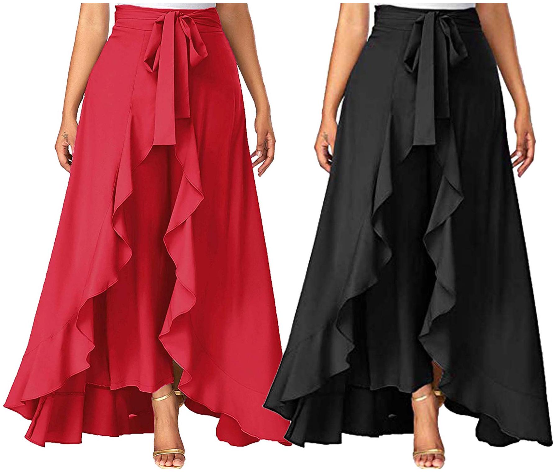 

JJ Fashion Red Black Solid Flared Palazzo
