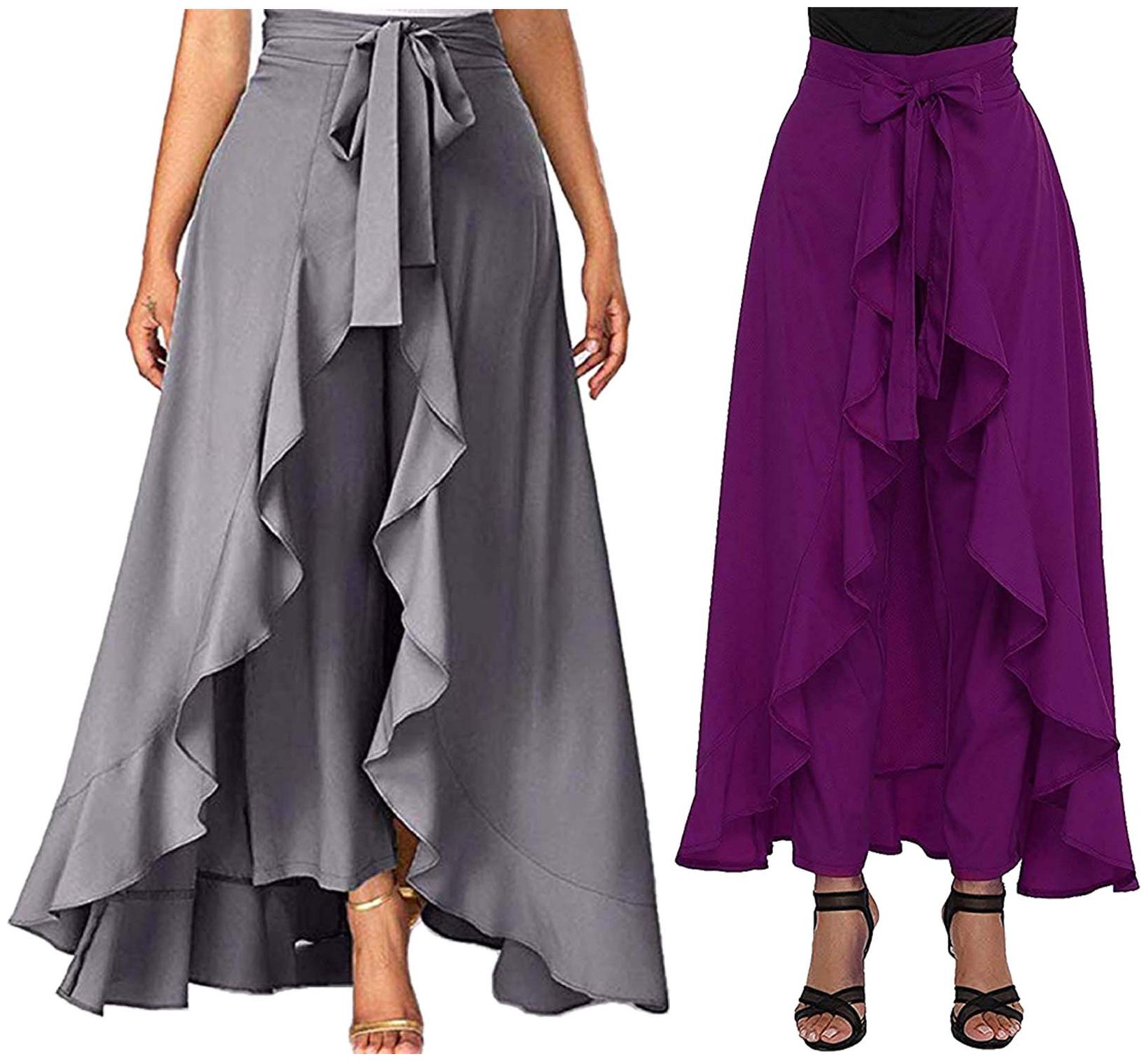 

JJ Fashion Grey Purple Solid Flared Palazzo