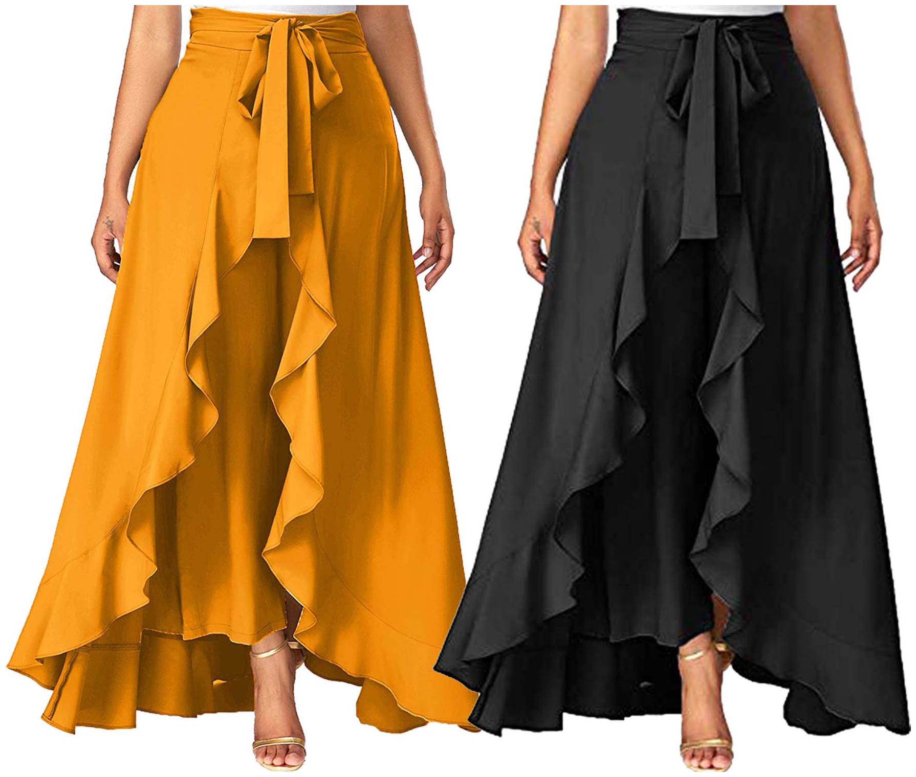 

JJ Fashion Yellow Black Solid Flared Palazzo