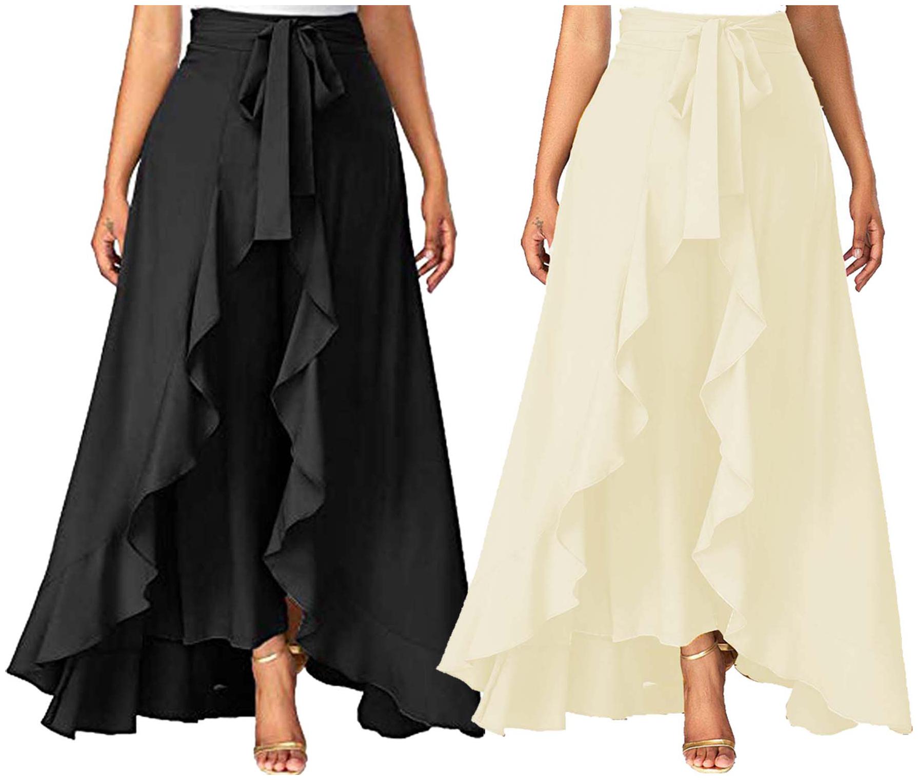 

JJ Fashion Black Cream Solid Flared Palazzo