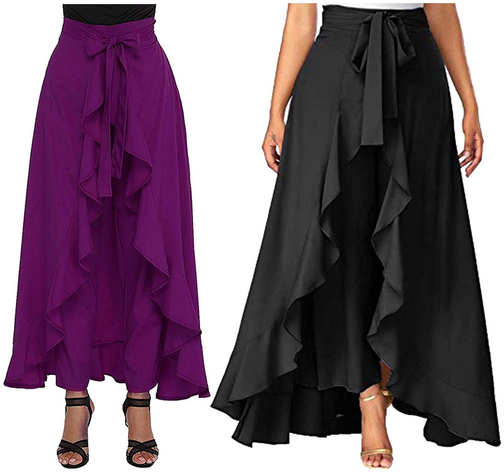 

JJ Fashion Purple Black Solid Flared Palazzo