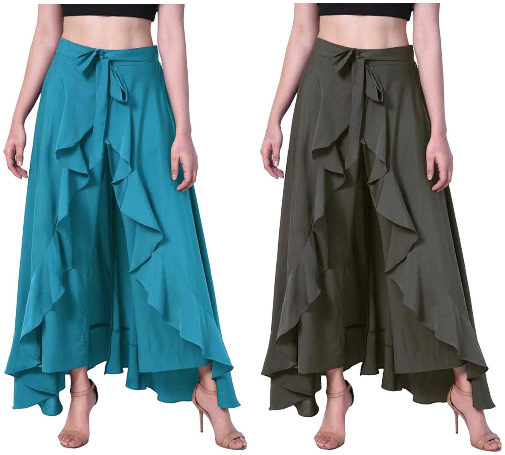 

JJ Fashion Turquoise Green Solid Flared Palazzo