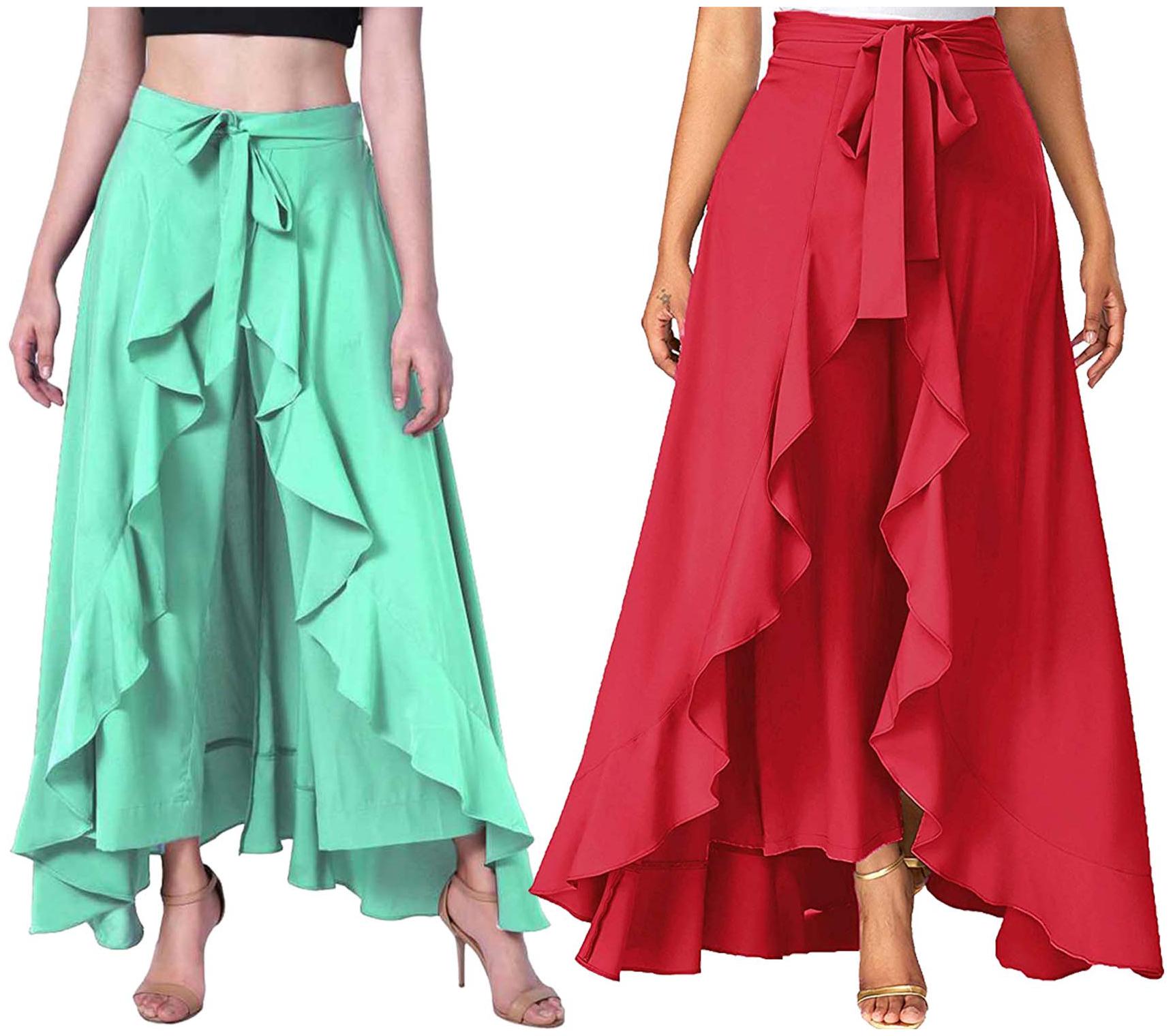 

JJ Fashion Green Red Solid Flared Palazzo