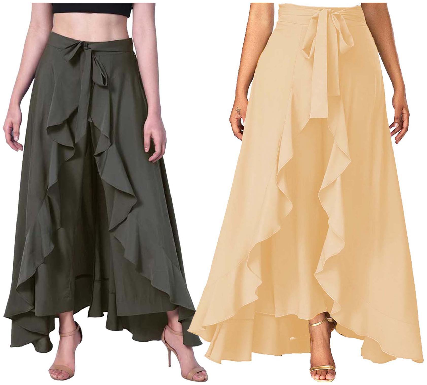 

JJ Fashion Green Beige Solid Flared Palazzo