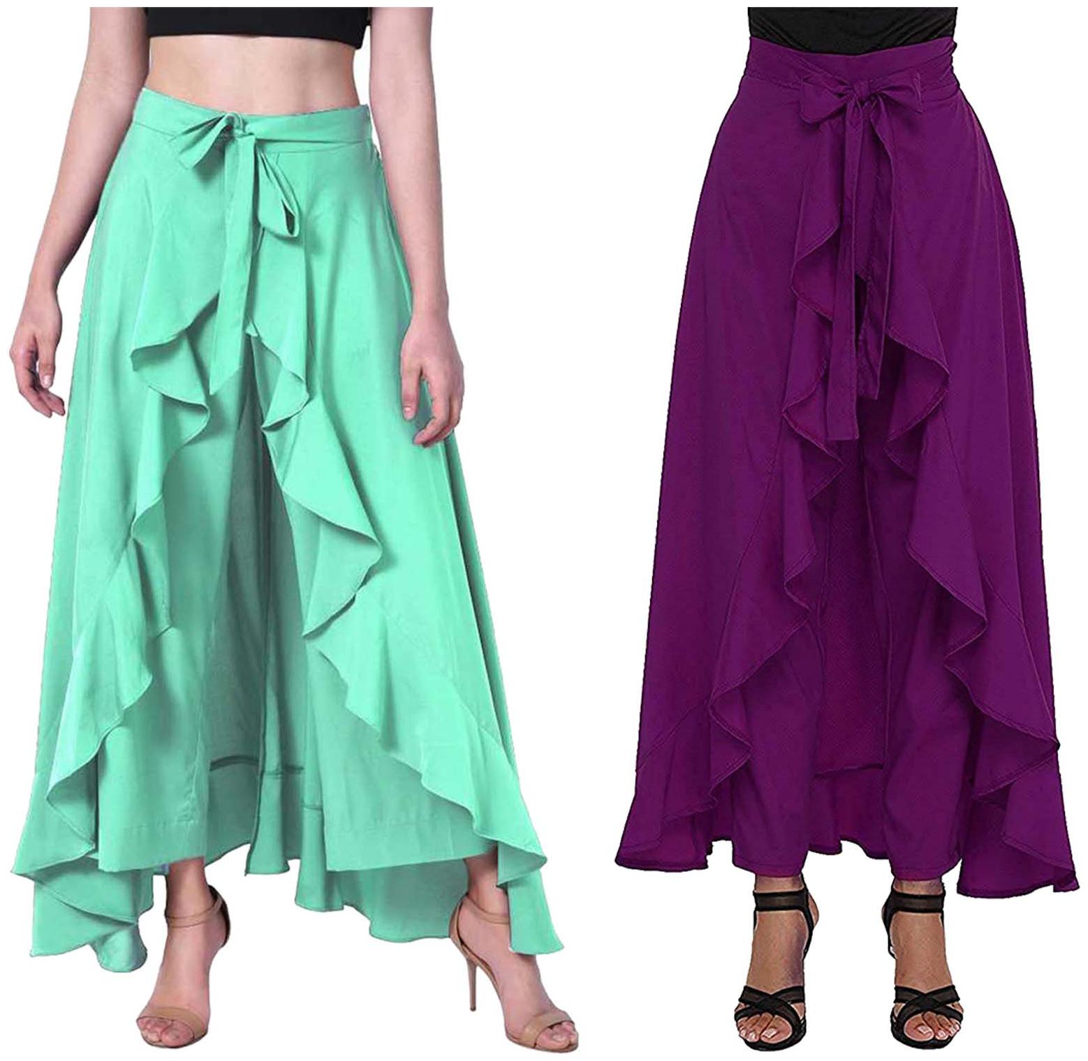 

JJ Fashion Green Purple Solid Flared Palazzo