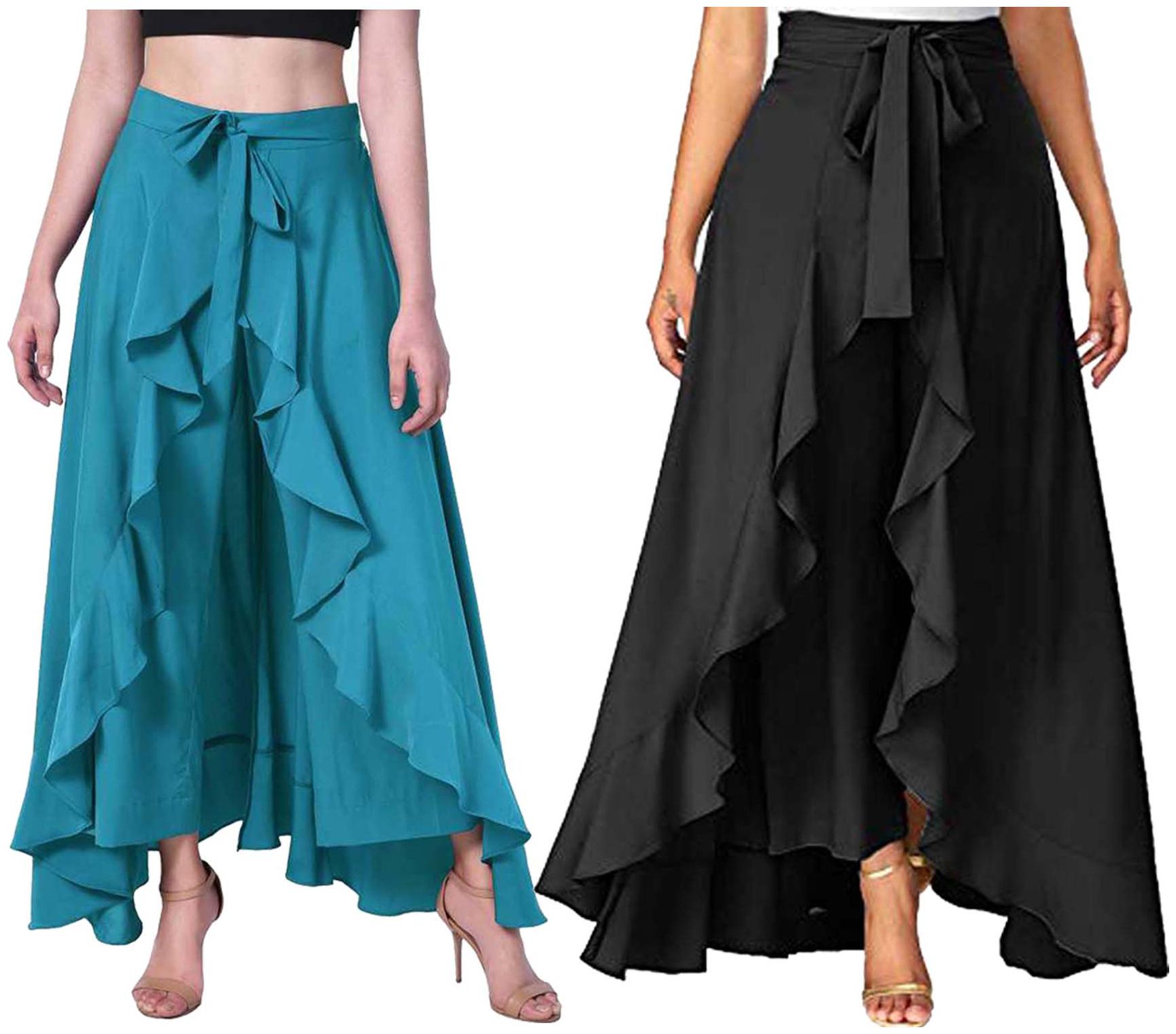 

JJ Fashion Turquoise Black Solid Flared Palazzo