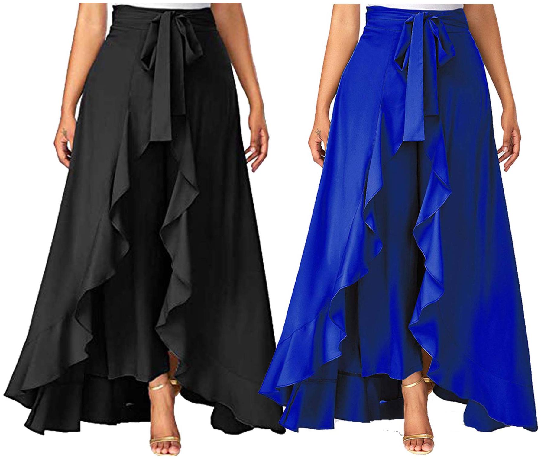 

JJ Fashion Black Blue Solid Flared Palazzo