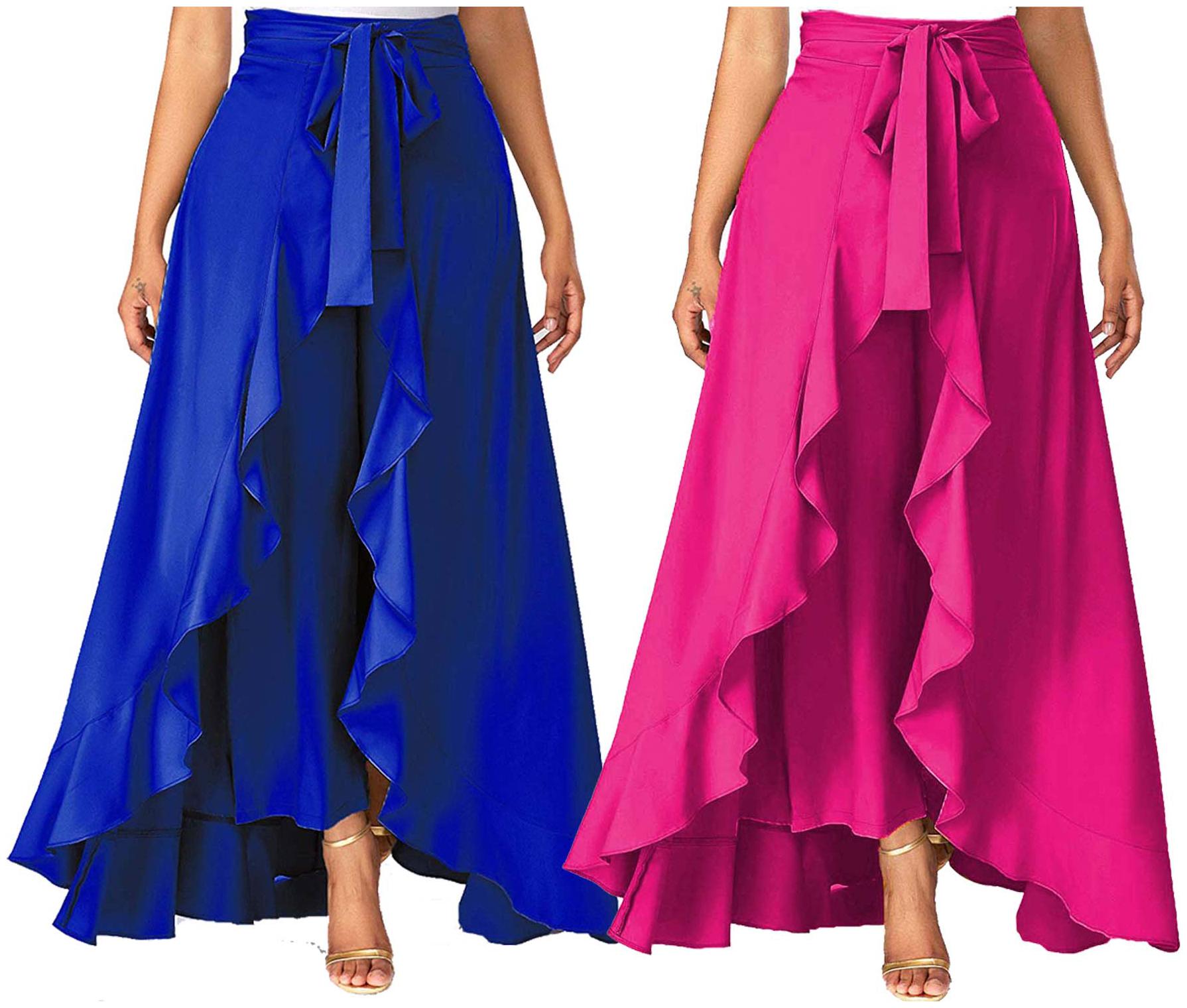 

JJ Fashion Blue Solid Flared Palazzo