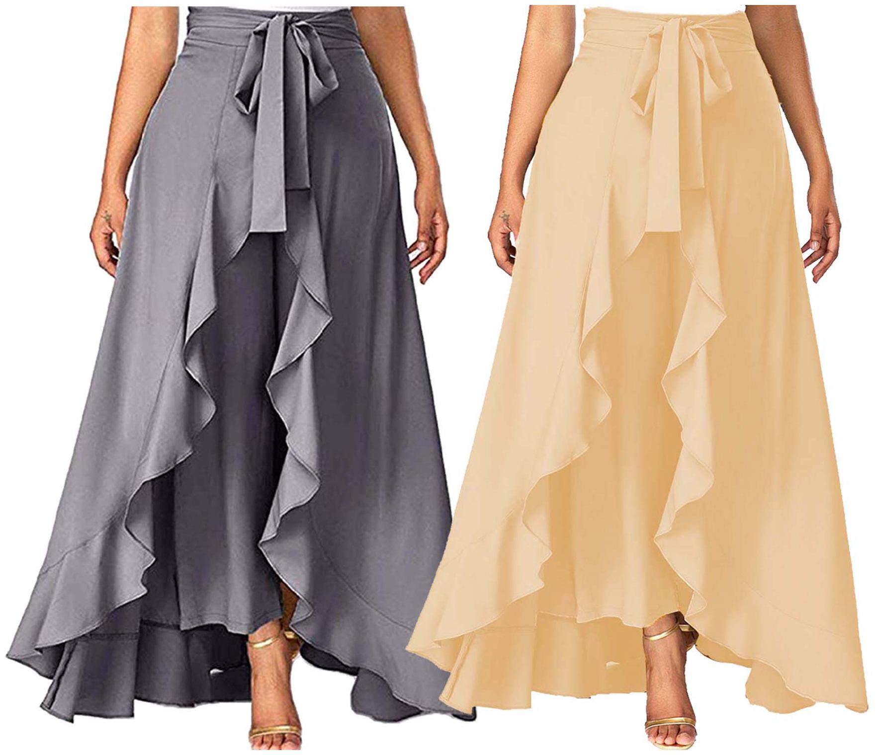 

JJ Fashion Grey Beige Solid Flared Palazzo