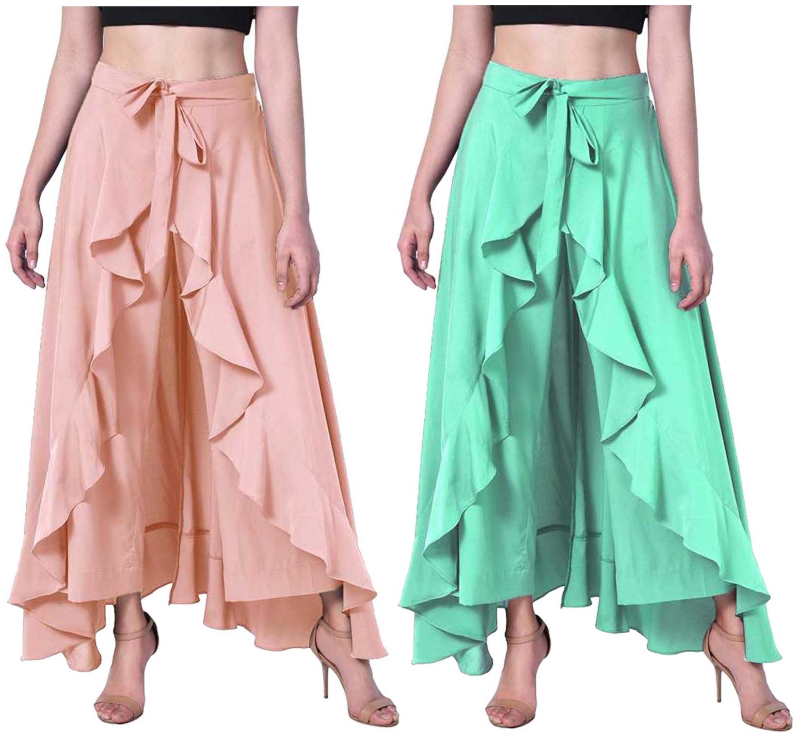 

JJ Fashion Peach Green Solid Flared Palazzo
