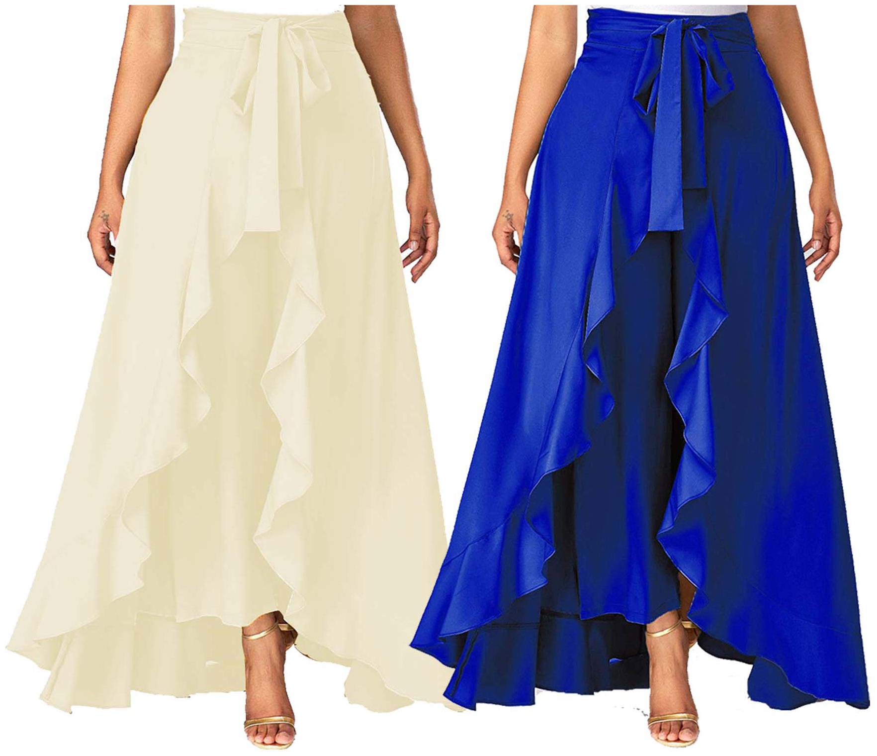 

JJ Fashion Cream Blue Solid Flared Palazzo