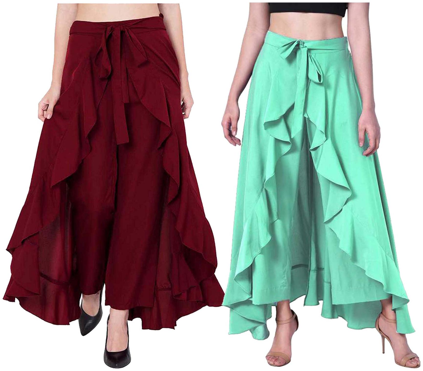 

JJ Fashion Maroon Green Solid Flared Palazzo