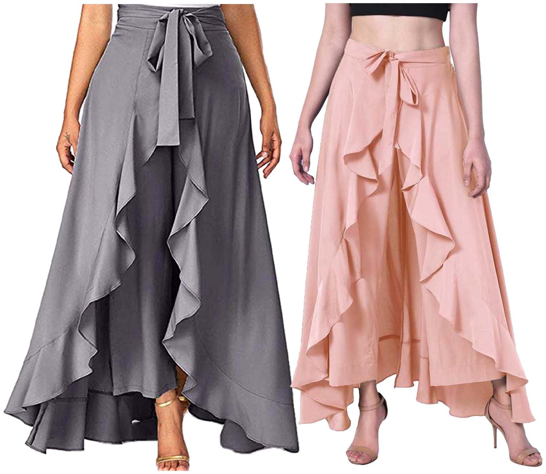 

JJ Fashion Grey Peach Solid Flared Palazzo