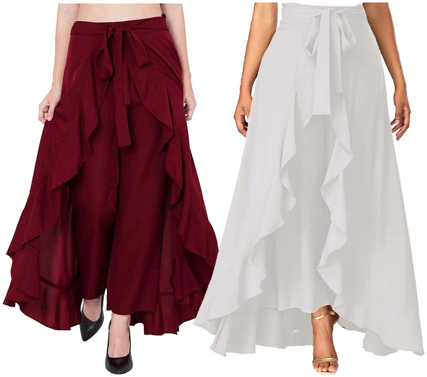 

JJ Fashion Maroon Solid Flared Palazzo