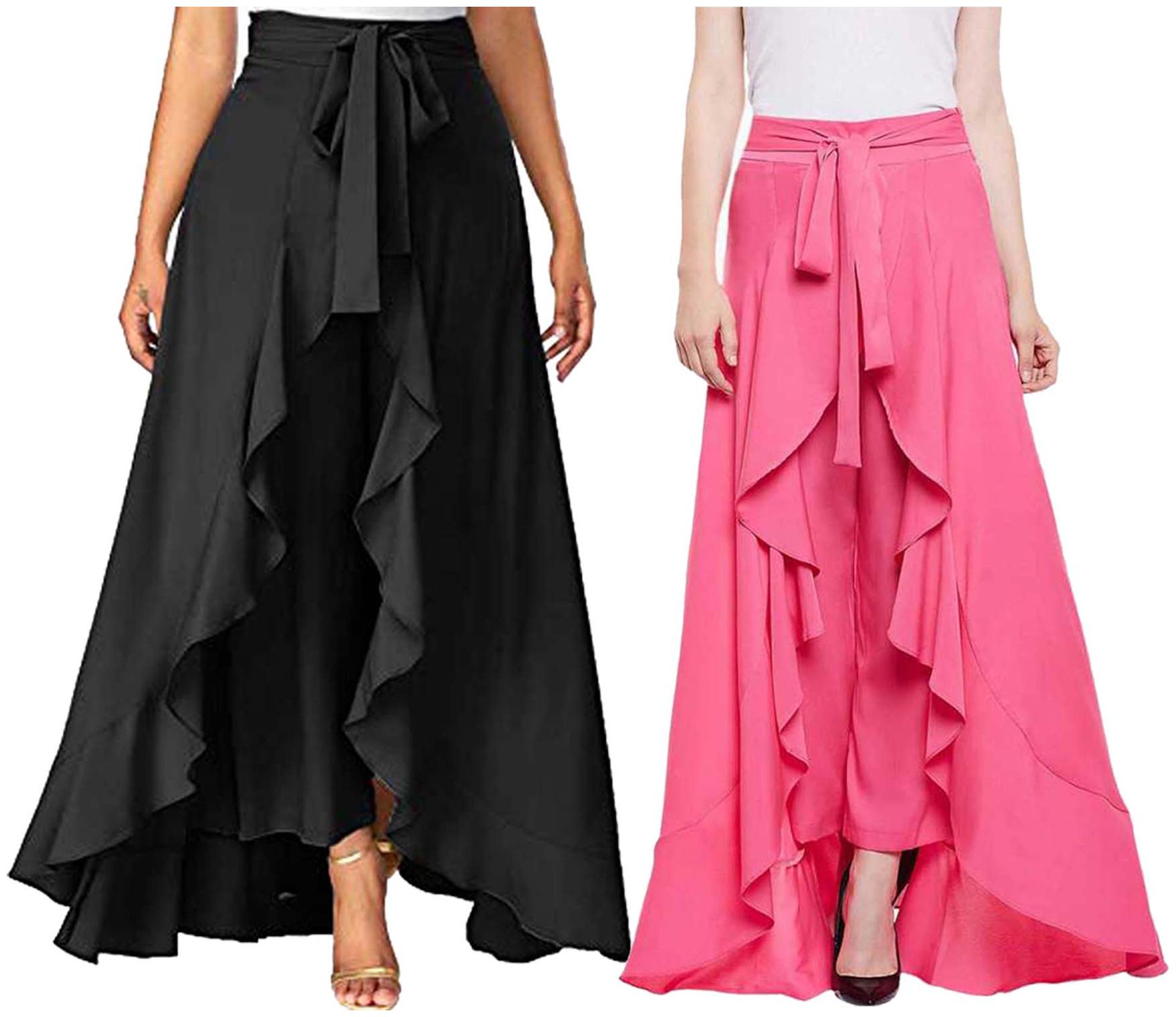 

JJ Fashion Black Pink Solid Flared Palazzo
