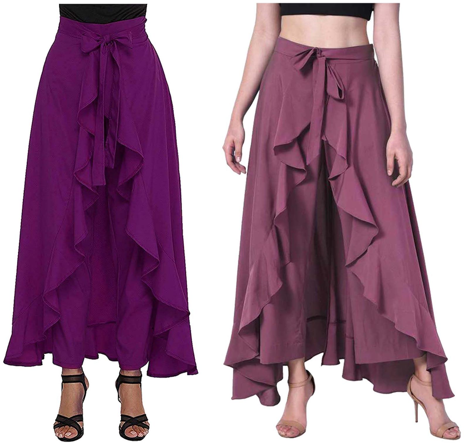 

JJ Fashion Purple Solid Flared Palazzo