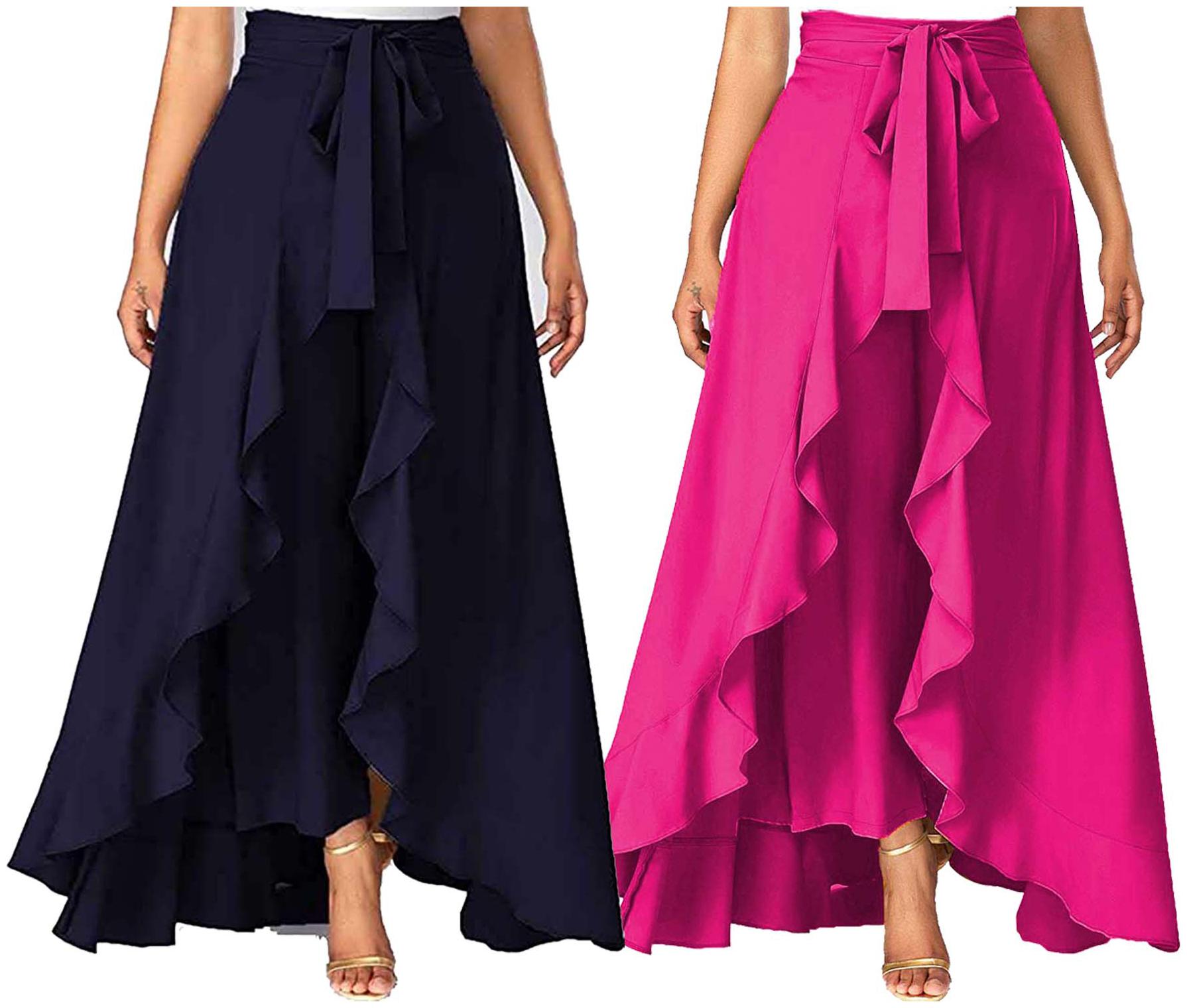 

JJ Fashion Navy Blue Solid Flared Palazzo