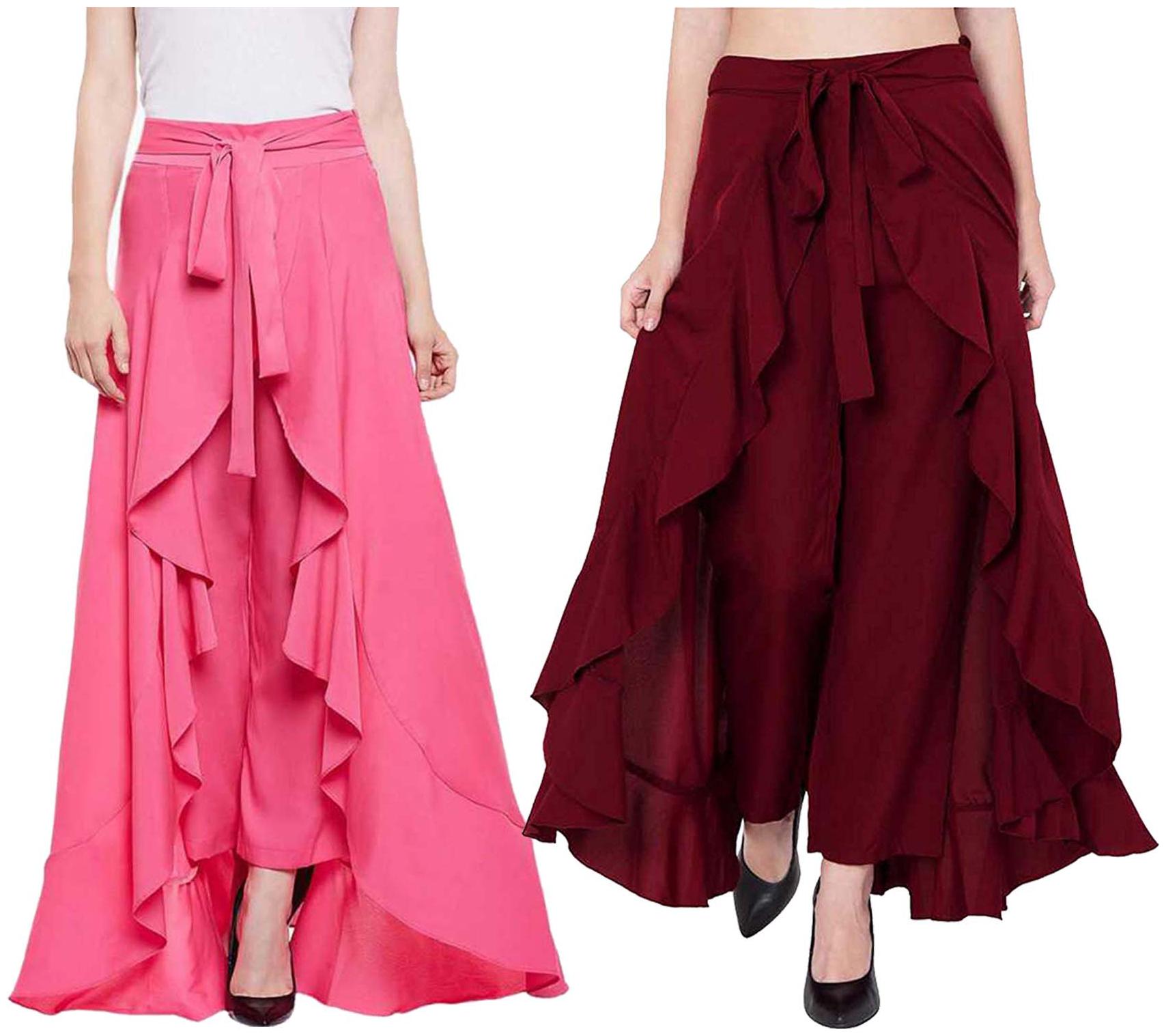 

JJ Fashion Pink Maroon Solid Flared Palazzo