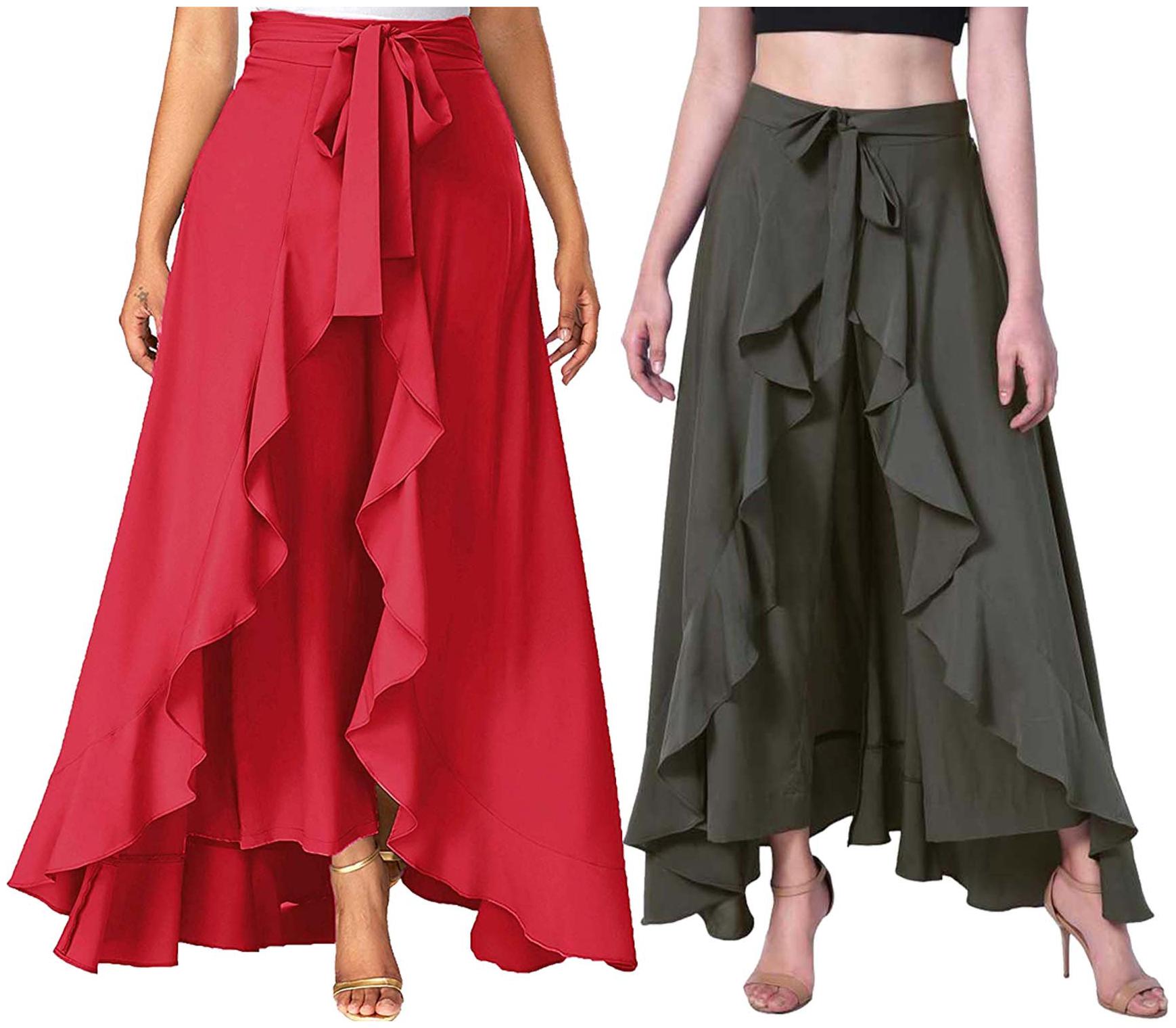 

JJ Fashion Red Green Solid Flared Palazzo