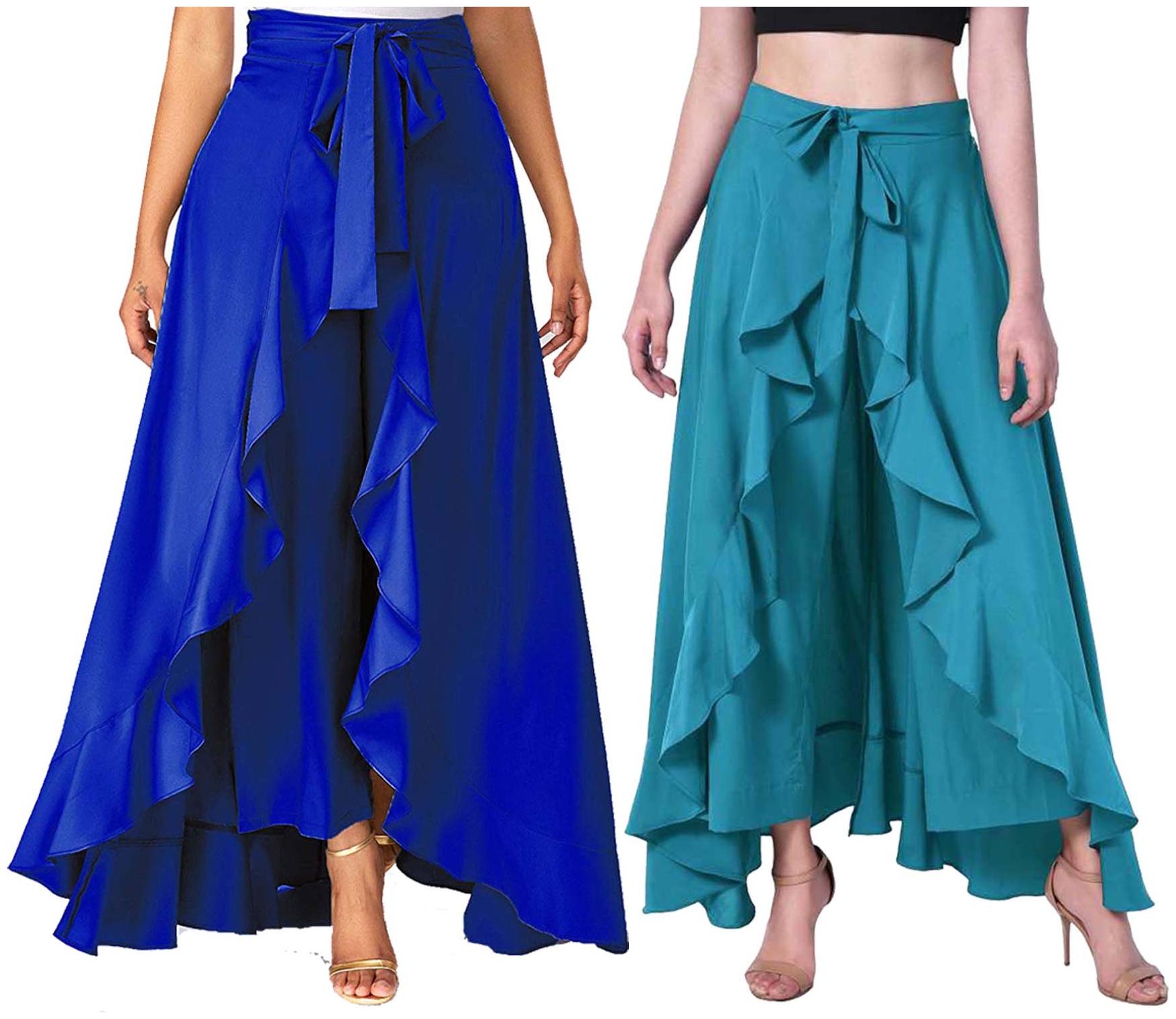 

JJ Fashion Blue Turquoise Solid Flared Palazzo
