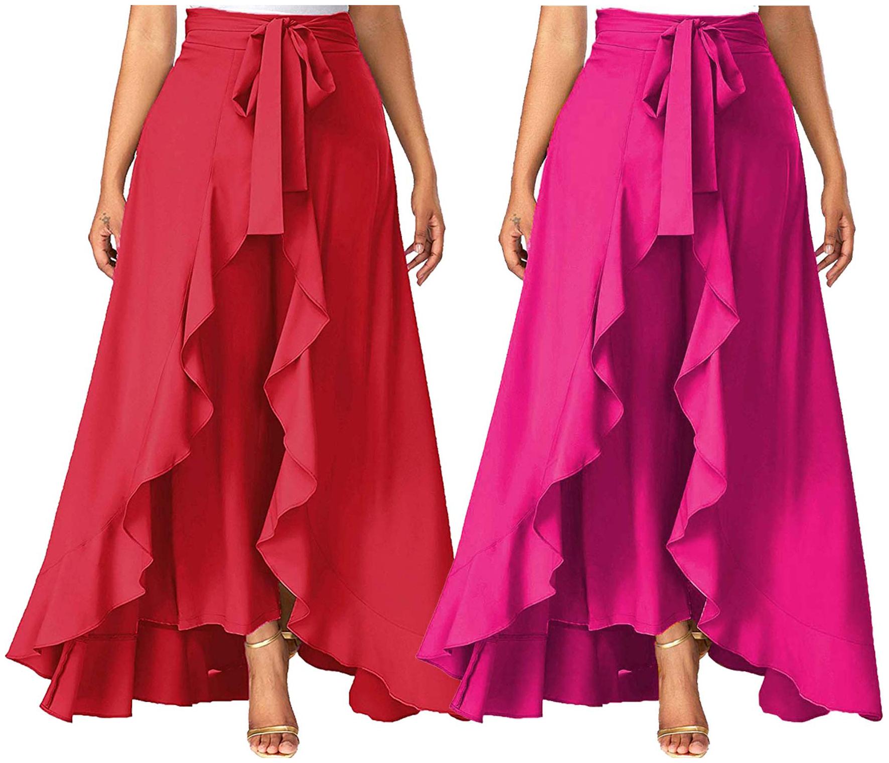 

JJ Fashion Red Solid Flared Palazzo