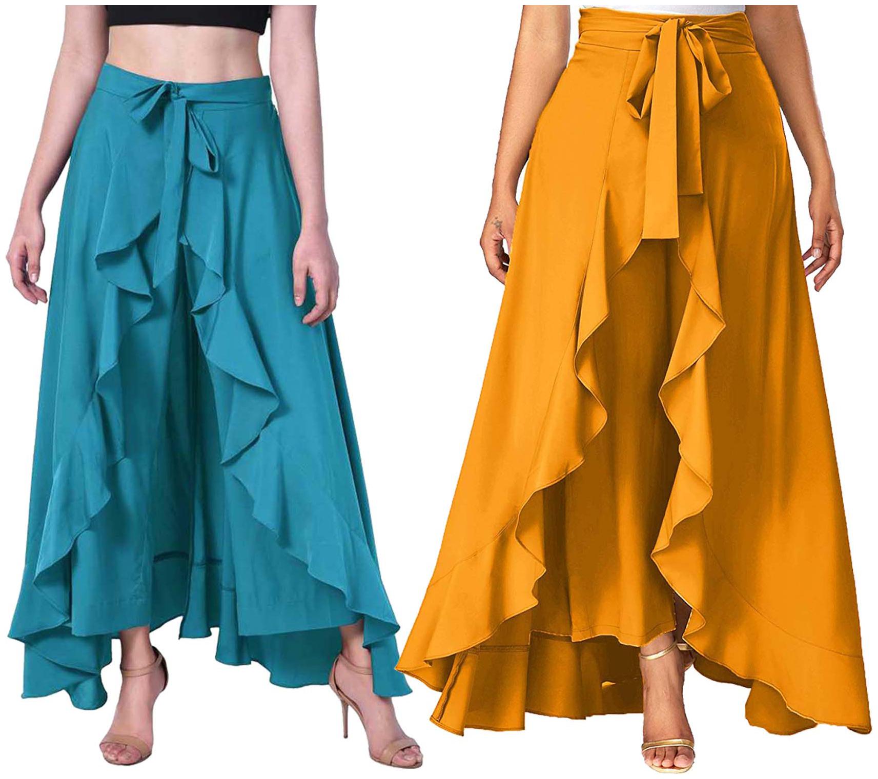 

JJ Fashion Turquoise Yellow Solid Flared Palazzo