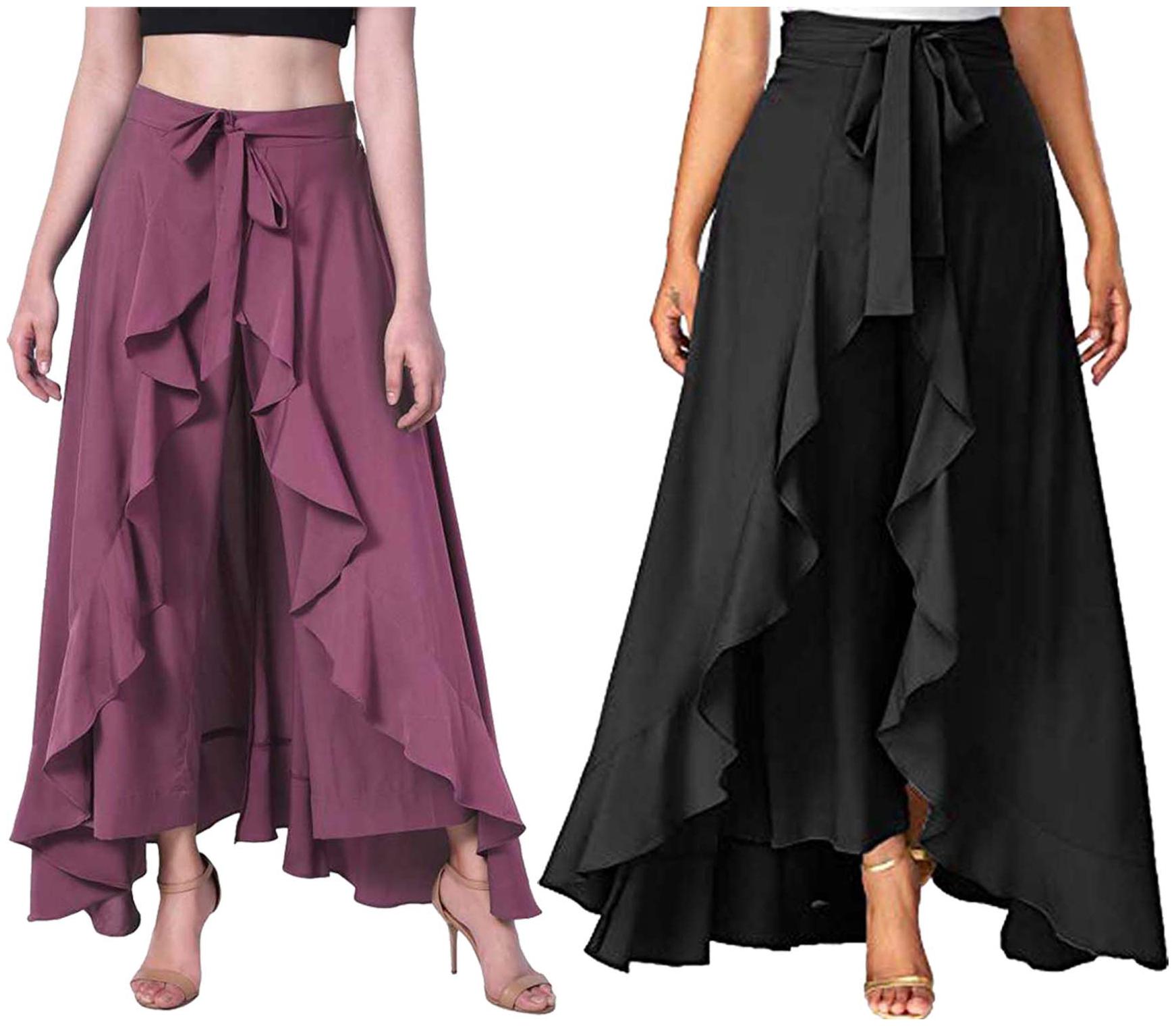 

JJ Fashion Purple Black Solid Flared Palazzo