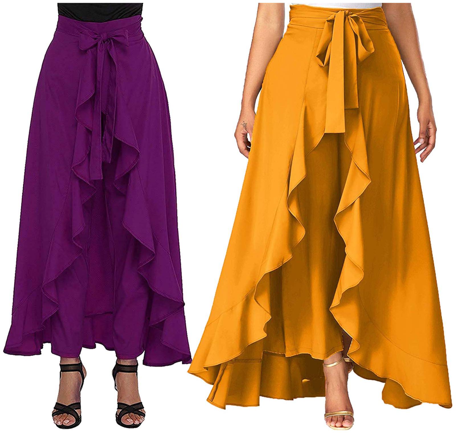 

JJ Fashion Purple Yellow Solid Flared Palazzo