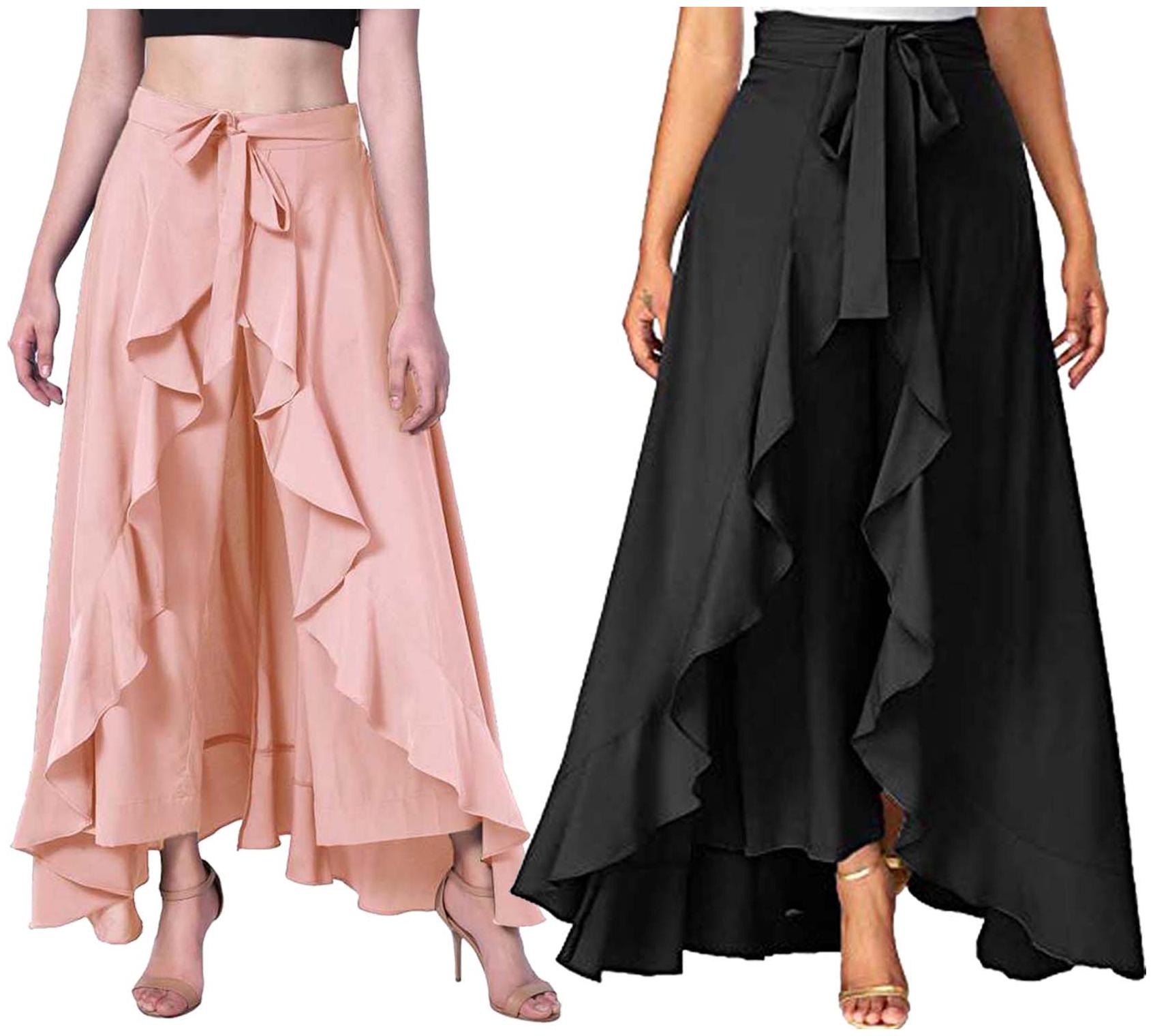 

JJ Fashion Peach Black Solid Flared Palazzo